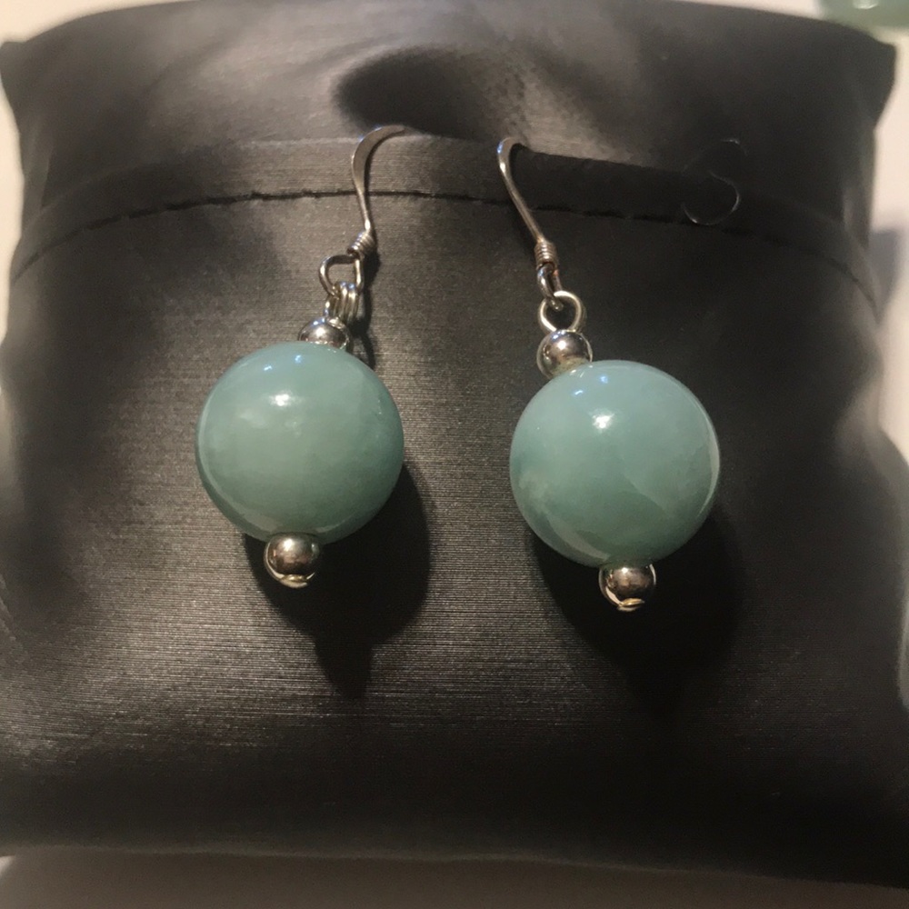 Jade Ball Dangle Sterling Silver Earrings